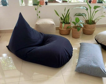 Black & Grey bean bag chair cover and foot rest cover in handloom cotton -Grey / Black bean bag - with waterproof inner case
