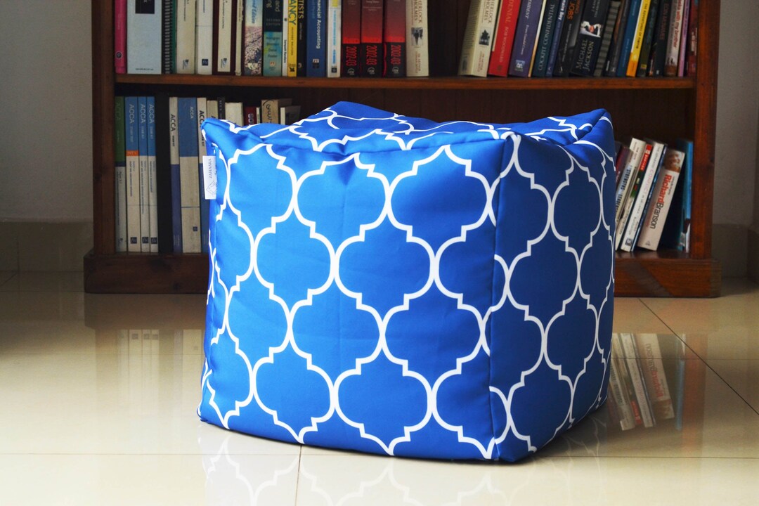 WATERPROOF OUTDOOR Pouf / Ottoman Cover 16 Cube Cobalt Blue Geometric
