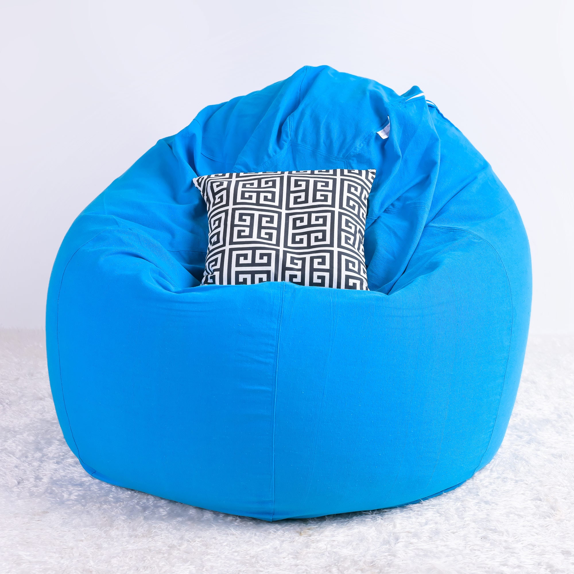 XL Round Bean Bag Chair Cover Blue in Handloom Cotton With Etsy UK