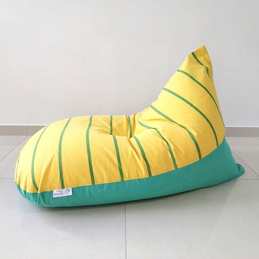Extra Large Cotton Bean Bag Chair Cover Yellow and Mint Green in