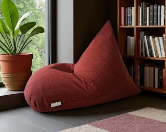 Handloom Cotton Bean Bag Chair Cover Terracotta / Rust / Brick Red. Adult Size. Includes Waterproof Inner Case. Earthy Home Decor.