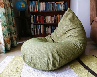 Olive Green bean bag chair cover  with waterproof inner case,  Pickle Green adult bean bag covers,