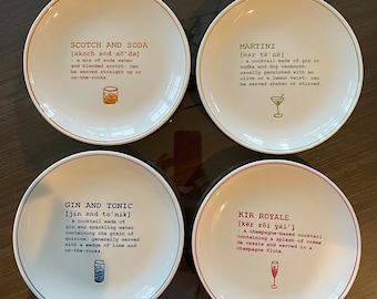 Pottery Barn Cocktails Defined Appetizer/Dessert/Canape/Snack Plates  *  SET of 4