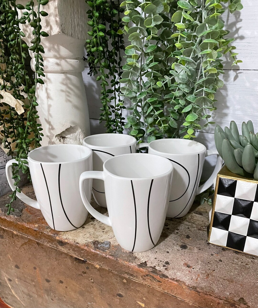 4 Corelle Coordinates Simple Lines Porcelain Coffee Cups/mugs Etsy