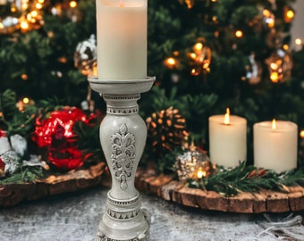 11 3/4" French Country Farmhouse Distressed Vintage Ornate Candle Holder