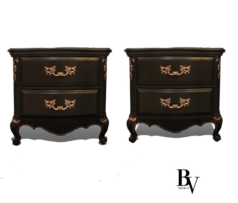 Black nightstand set of two French provincial side tables Etsy
