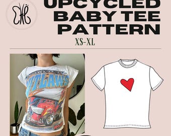 Upcycled Baby-Tee Sewing Pattern | DIY T-shirt sewing instructions for vintage and upcycled t-shirts | Detailed tutorial for Sizes XS-XL