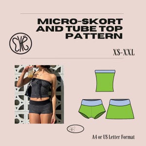 Patrón de microshort/falda pantalón y top tubo (tallas XS-XXL) / Instrucciones de costura para crear un conjunto a juego (descarga en PDF)