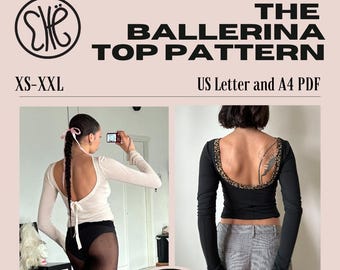 Ballerina Top Sewing Pattern: Low-Back, Bow Detail XS-XXL | DIY instructions for longsleeve top (Pdf download)