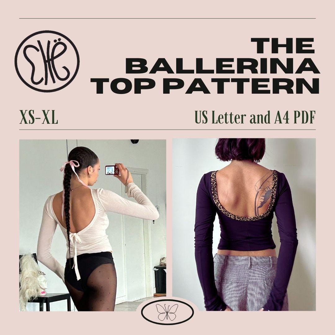 Ballerina Top Sewing Pattern | DIY sewing instructions for low-back, bow detail, long sleeve tops | Detailed tutorial for Sizes XS-XL