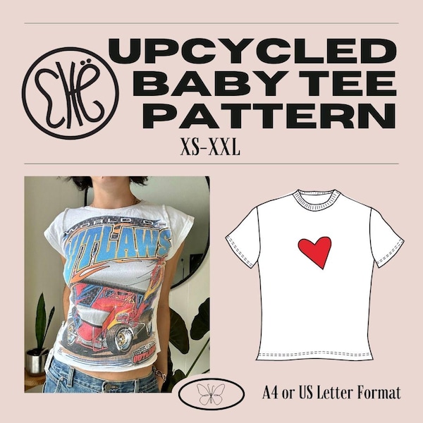 Upcycled Baby-Tee Sewing Pattern | DIY T-shirt sewing instructions for vintage and upcycled t-shirts | Detailed tutorial for Sizes XS-XXL