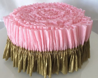 Gold and Pink Double-Layer Ruffled Crepe Paper Streamer/Garland- MADE TO ORDER