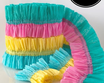 Double-Layer Ruffled Crepe Paper Streamers @ 4 yards (12 feet)-Pick Your Color Combination