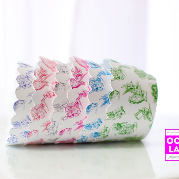 MADE TO ORDER Alice in Wonderland toile Cupcake Wrappers- Set of 12