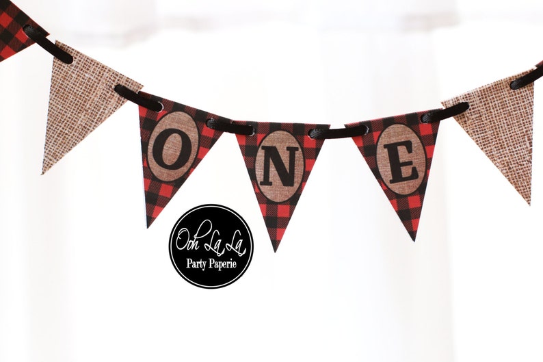 MADE TO ORDER Lumberjack Buffalo Plaid and Burlap Cake Bunting personalized image 2