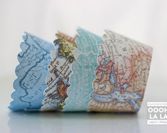 Set of 25 Vintage Map Cupcake Wrappers