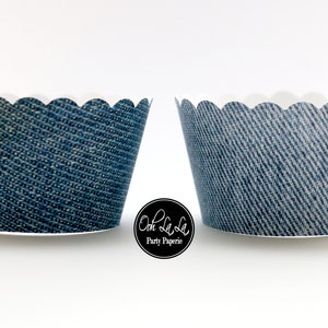 Set of 12 Denim-style Cupcake Wrappers or Personalized Denim-Style Cupcake Wrappers