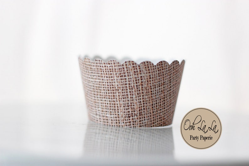 MADE TO ORDER Burlap-style Cupcake Wrappers in a loose woven style Set of 12 image 1