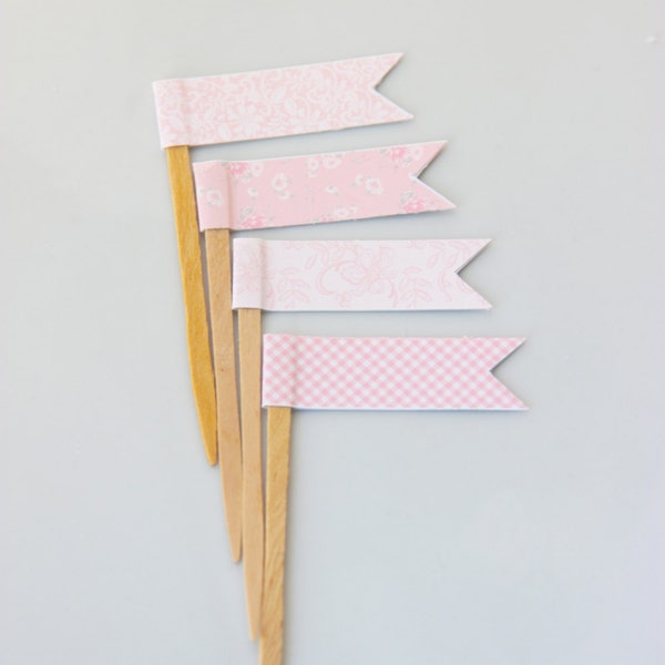 MADE TO ORDER Pretty in Pink Cupcake Flag Picks- Set of 12