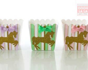 MADE TO ORDER Merry Go Round/Carousel themed Mini Popcorn Favor Boxes- sets of 6 or 12- many colors available