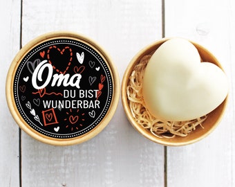 Grandma, you are wonderful | Heart-shaped soap 95g, a thoughtful gift for Grandma, a grandmother present, a little something to bring along.