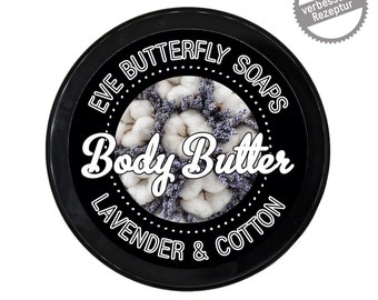 116.- EUR/1 kg Shea Body Butter "Lavender & Cotton" | Lotion Bar, Körpercreme, Duft nach frischer Wäsche, 125 g