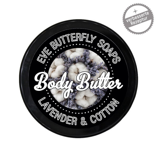 116.- EUR/1 kg Shea Body Butter "Lavender & Cotton" | Lotion Bar, Körpercreme, Duft nach frischer Wäsche, 125 g