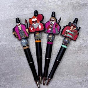 Halloween Horror Characters Beaded Pen, Refillable Ballpoint Pen, Cute & Spooky, Sassy Stationary, Creepy Custom Pen, Scary Characters