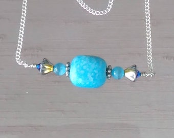 Blue Turquoise magnesite Necklace, 18" to 21" Turquoise Blue Bar Necklace, Beach Jewelry, Island Jewelry, Nature Western Jewelry