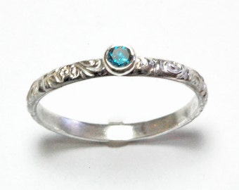 Sterling Silver Blue Diamond Ring