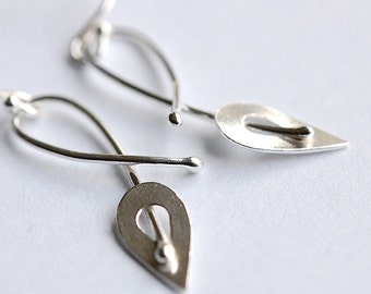 Silver Little Loop and Leaf Earrings in Argentium Silver