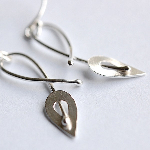 Silver Little Loop and Leaf Earrings in Argentium Silver