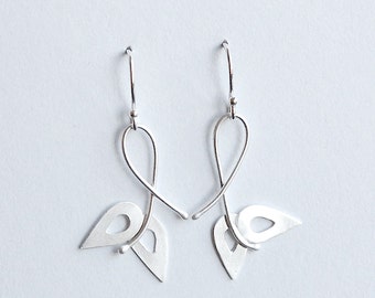 Silver Loop and Leaves Earrings in Argentium Silver
