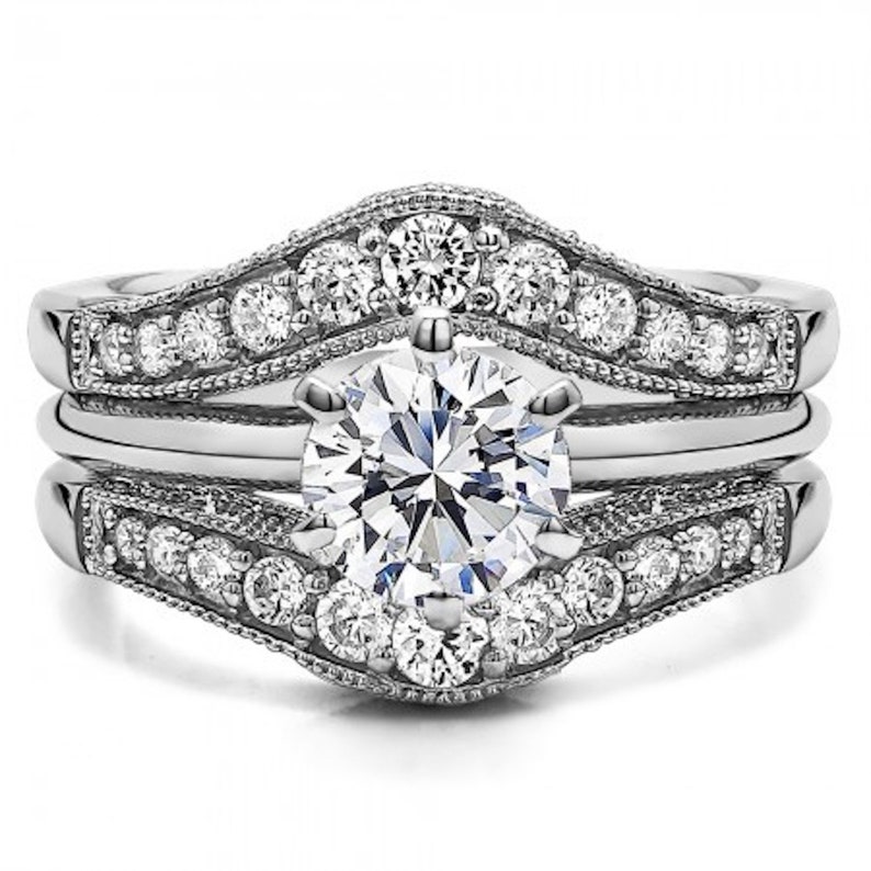 Vintage Contour Engagement Ring Guard Sterling Etsy