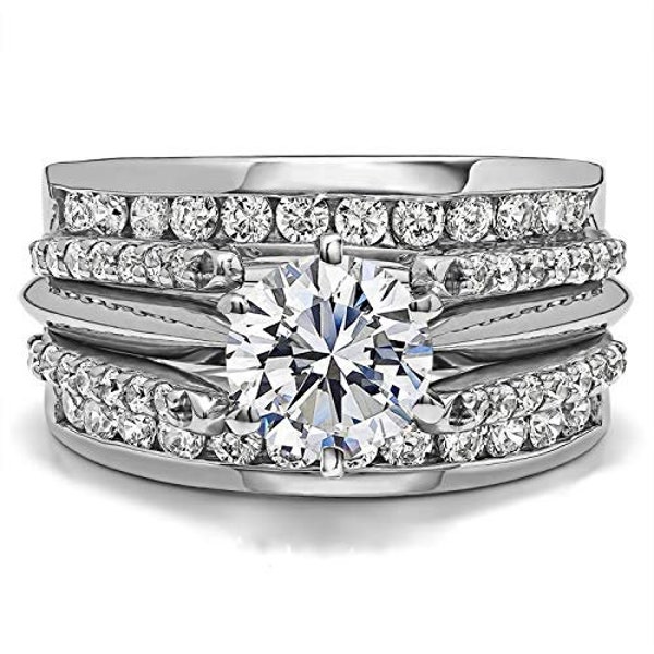 Classic Cathedral Ring Guard and Engagement Ring - 2 Piece Set Includes Guard and 1 Ct CZ Solitaire - Sterling Silver - Sizes 4-10