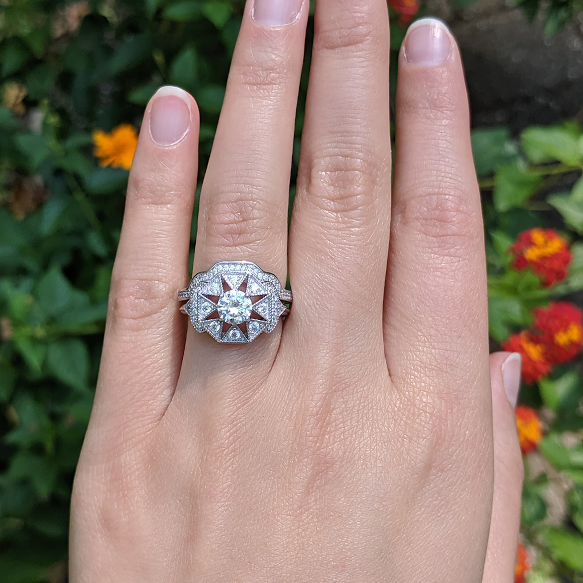 2.00 Carat Round Vintage Art Deco Change Color Stone Halo Wedding Engagement Bridal Ring Round CZ Accent 925 Sterling Silver Infinity Shank