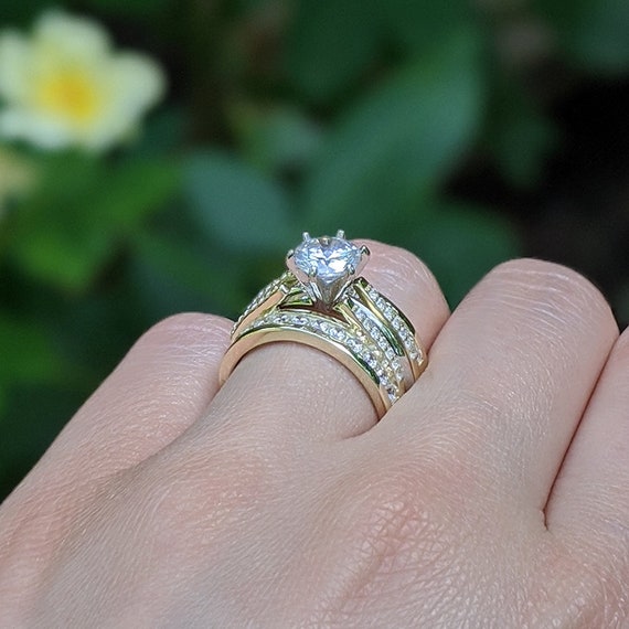 Floral Design Ying Yang Ring Guard and Engagement Ring Bridal Set 2 Rings Ring  Guard and Engagement Ring 