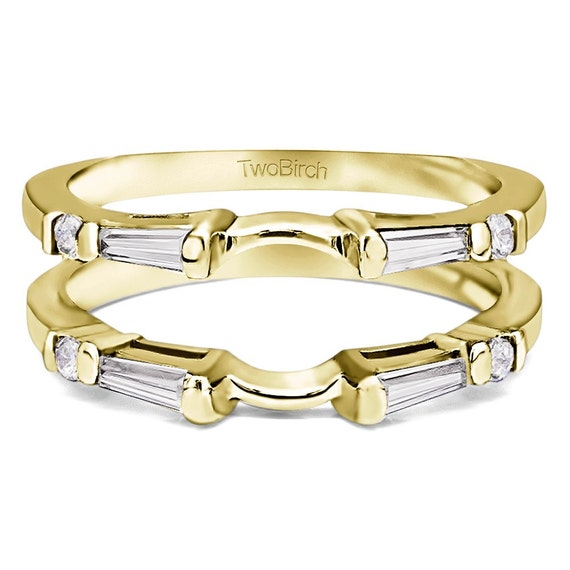 TwoBirch Engraved Cathedral Plain Metal Ring Guard Enhancer in 10k Gold