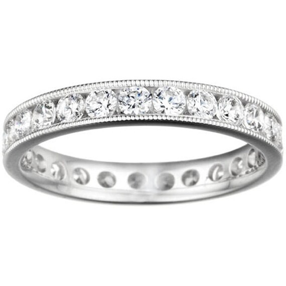 TwoBirch Stackable 1.7 mm Black and White Cubic Zirconia Set in Sterling Silver Double Shared Prong Eternity Ring