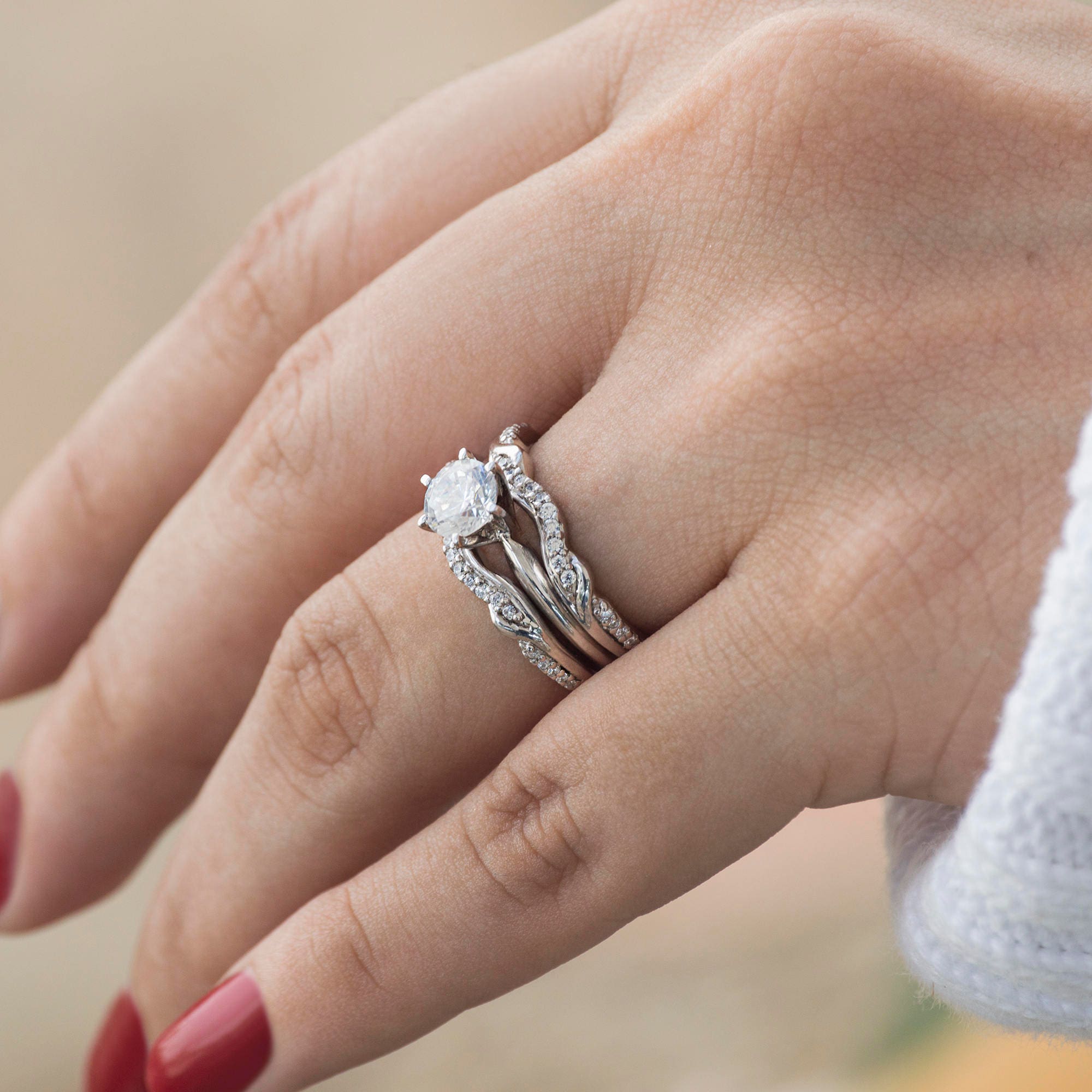 Contoured Wedding Ring Jacket in Sterling Silver with .26ct Etsy