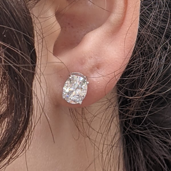 TwoBirch 2 Carat DEW Oval Cut Moissanite Stud Earrings set In 18k White Gold Plated Silver (Certified)