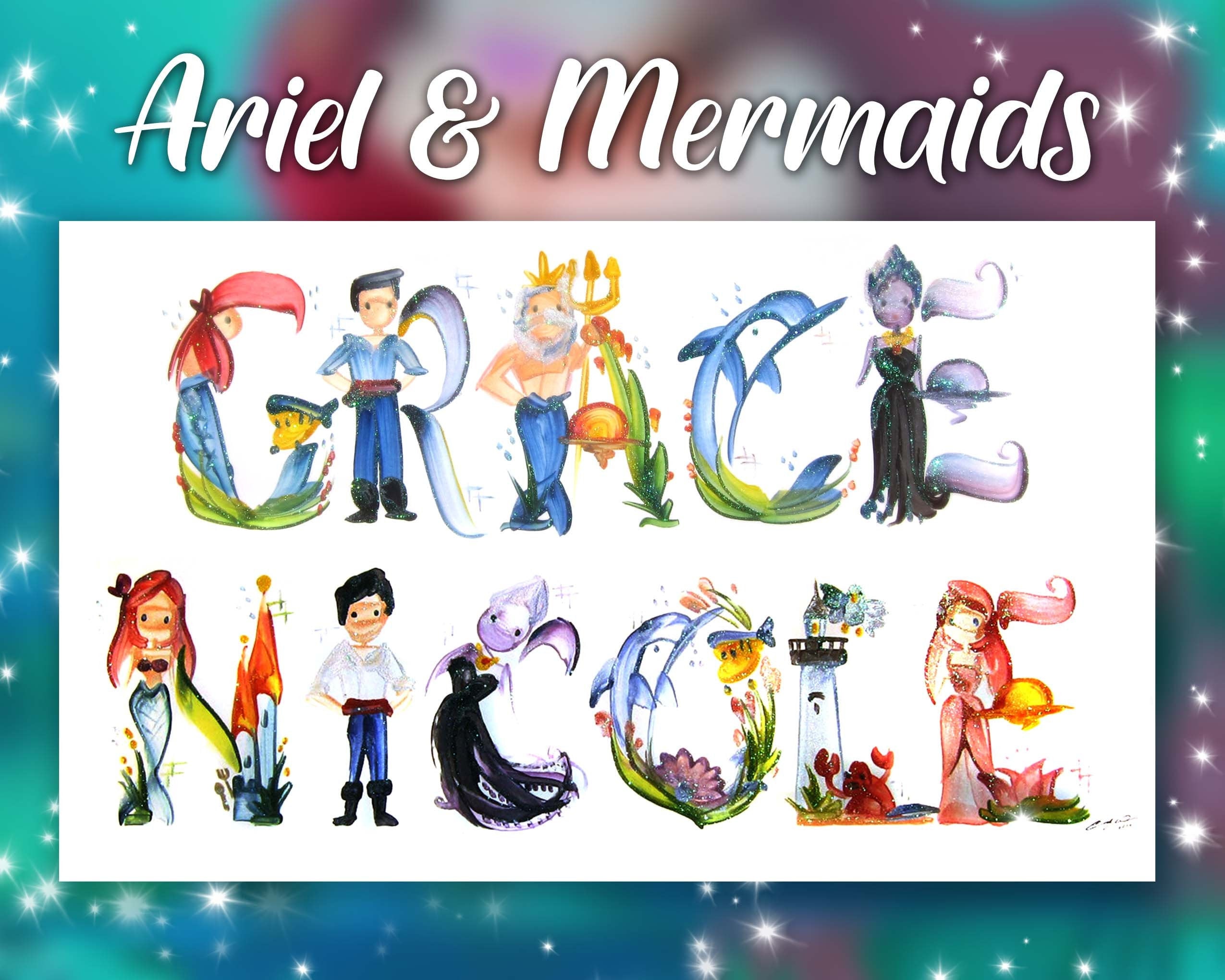 アリエル ディズニー マーメイド 名前の絵画 | 名前アート | 文字