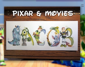 Custom Pixar Name Painting - Up, Toy Story, Monster Inc, Wall-E, Woody, Buzz, Sully, Stitch, Minions Up, Name Art, Letter Art