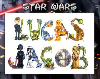 Star Wars Name Painting - Name Art Princess Leia, Luke Skywalker, Han Solo, Darth Vader, Yoda