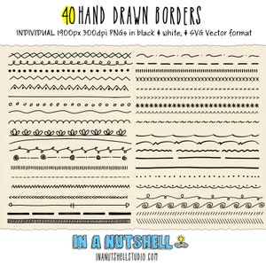 Doodle Borders - 40 Hand Drawn Borders - Border Clipart - Instant Download - Vector & PNG formats