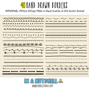 Doodle Borders - 40 Hand Drawn Borders - Border Clipart - Instant Download - Vector & PNG formats