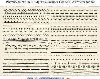 Doodle Borders - 40 Hand Drawn Borders - Border Clipart - Instant Download - Vector & PNG formats