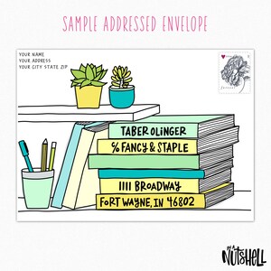 Personalized Greeting Card: Handwritten Message & Decorative Envelope A - Books on Shelf