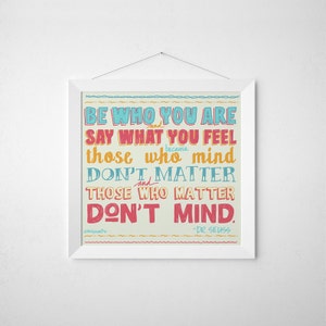 Printable Poster - DIY - Dr Seuss Poster - Dr Seuss Quote - Hand Drawn Poster Print - Be Who You Are - Digital Download - Instant Download