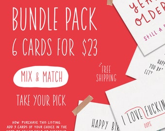 Bundle Pack. 6 Folded Greeting Cards Of Your Choice. Free Shipping. Blank Inside. Card Assortment. Mix & Match Any Cards. Take Your Pick.